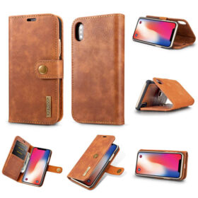 DG.MING iPhone XS/X Wallet Magnetic Detachable 2 in 1 Split Leather Case Brown