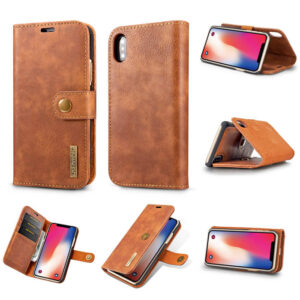 DG.MING iPhone XS/X Wallet Magnetic Detachable 2 in 1 Split Leather Case Brown