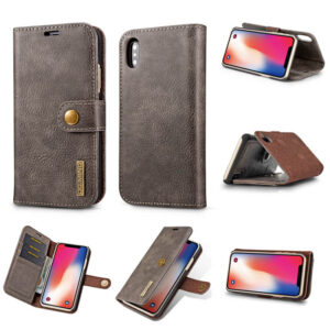 DG.MING iPhone XS/X Wallet Magnetic Detachable 2 in 1 Split Leather Case Gray