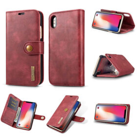 DG.MING iPhone XS/X Wallet Magnetic Detachable 2 in 1 Split Leather Case Red