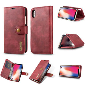 DG.MING iPhone XS/X Wallet Magnetic Detachable 2 in 1 Split Leather Case Red