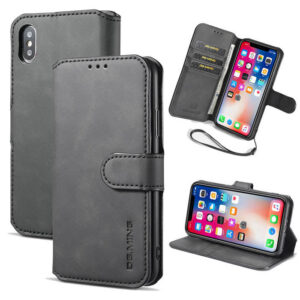 DG.MING iPhone XS/X Retro Wallet Stand PU Leather Case Black