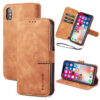 DG.MING iPhone XS/X Retro Wallet Stand PU Leather Case Brown