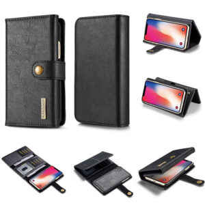 DG.MING iPhone XS/X Wallet Stand Detachable 2 in 1 Split Leather Case Black