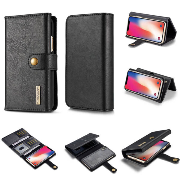 DG.MING iPhone XS/X Wallet Stand Detachable 2 in 1 Split Leather Case Black