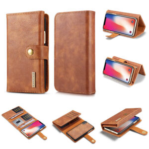 DG.MING iPhone XS/X Wallet Stand Detachable 2 in 1 Split Leather Case Brown