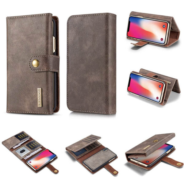 DG.MING iPhone XS/X Wallet Stand Detachable 2 in 1 Split Leather Case Gray