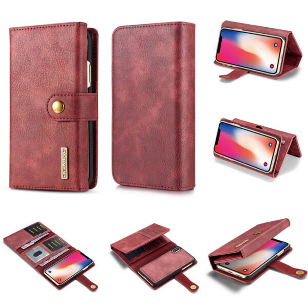 DG.MING iPhone XS/X Wallet Stand Detachable 2 in 1 Split Leather Case Red