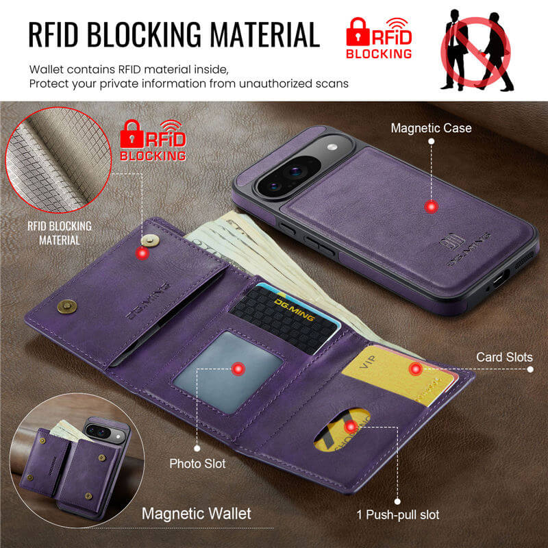 DG.MING Google Pixel 9/Pixel 9 Pro 2-in-1 Magnetic Wallet Case