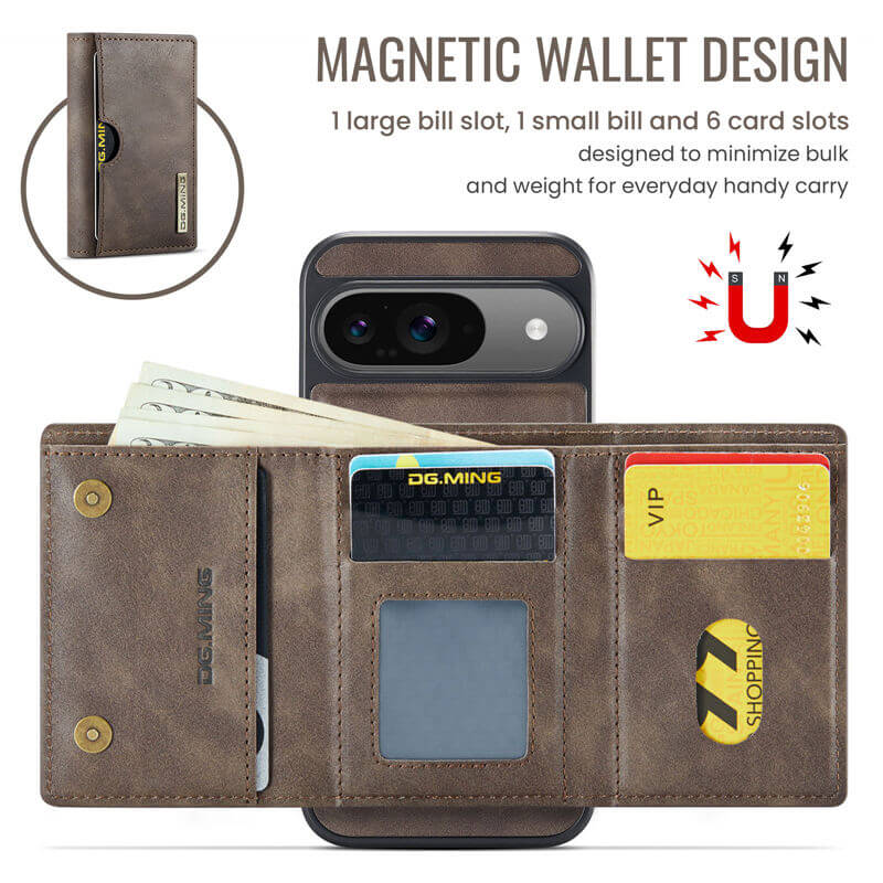 DG.MING Google Pixel 9/Pixel 9 Pro 2-in-1 Magnetic Wallet Case