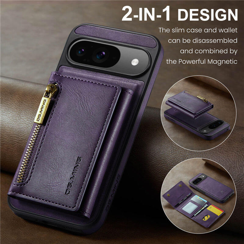 DG.MING Google Pixel 9/Pixel 9 Pro Wallet RFID Blocking Case