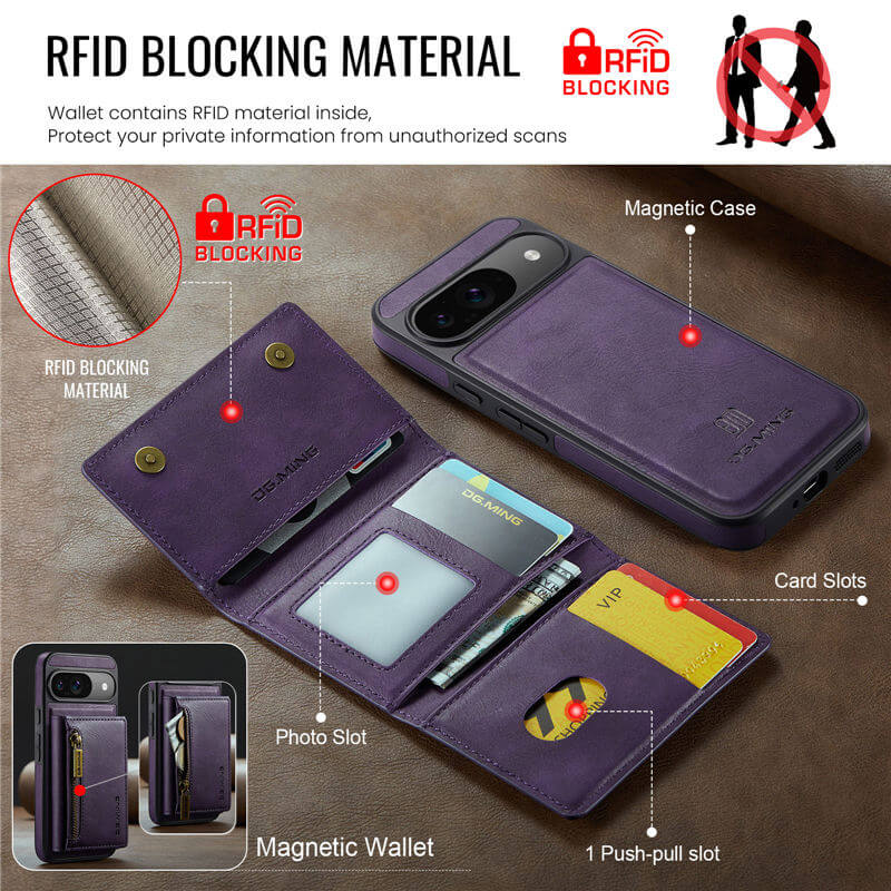 DG.MING Google Pixel 9/Pixel 9 Pro Wallet RFID Blocking Case