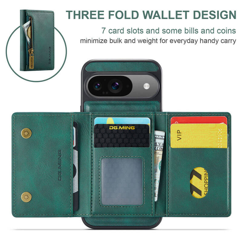 DG.MING Google Pixel 9/Pixel 9 Pro Wallet RFID Blocking Case