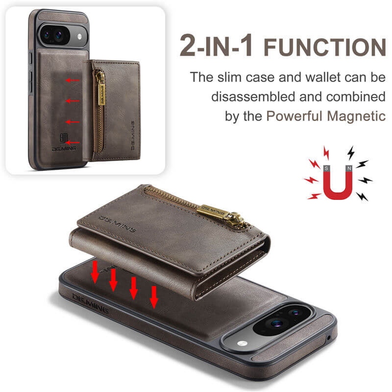 DG.MING Google Pixel 9/Pixel 9 Pro Wallet RFID Blocking Case