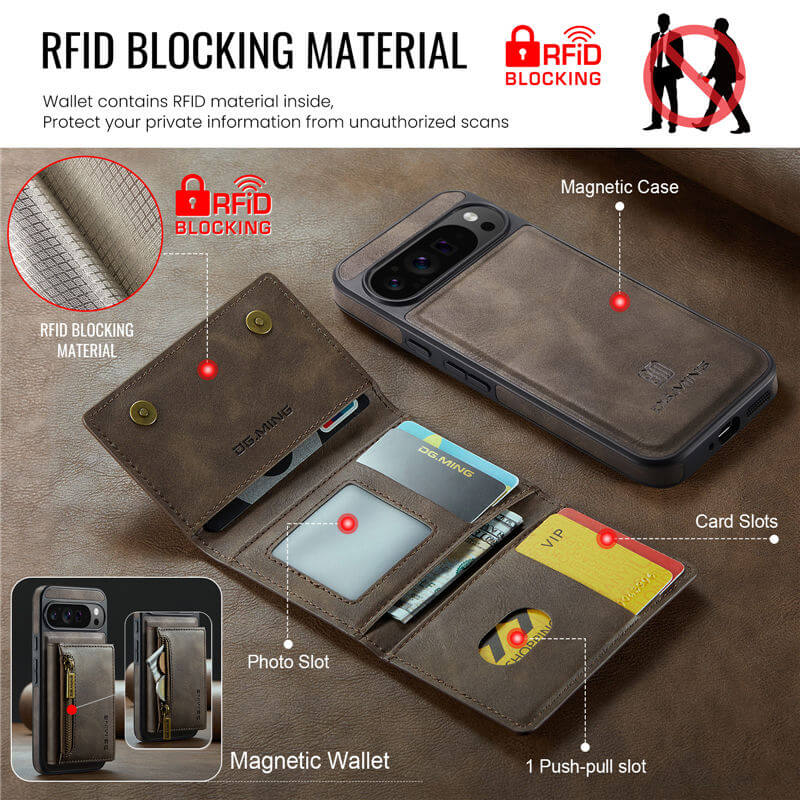 DG.MING Google Pixel 9 Pro XL Wallet RFID Blocking Case