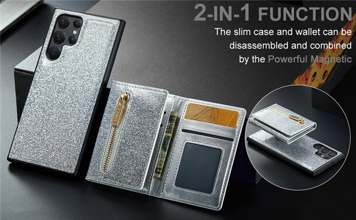 DG.MING Samsung Galaxy S22 Ultra M3 Series Wallet Case Silver