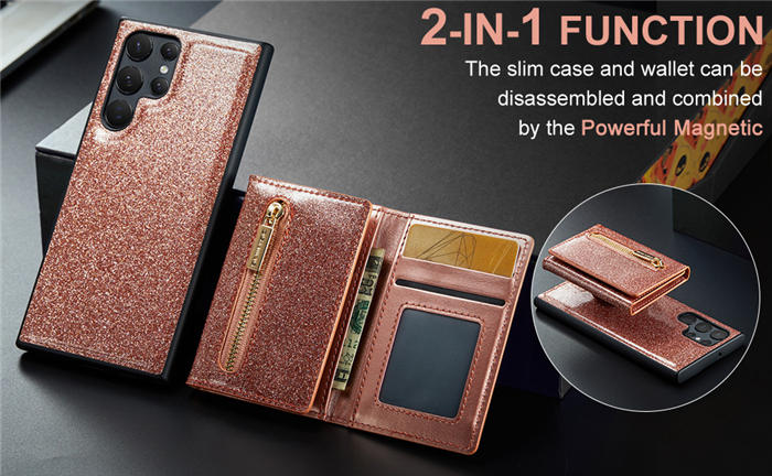 DG.MING Samsung Galaxy S22 Ultra M3 Series Wallet Case Rose Gold