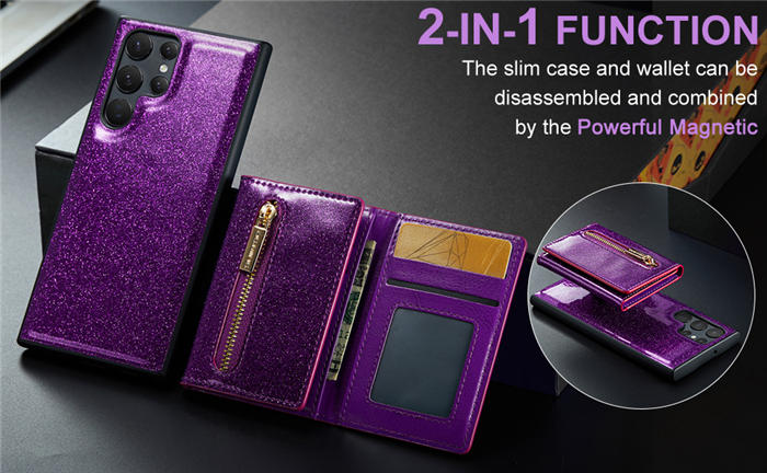 DG.MING Samsung Galaxy S22 Ultra M3 Series Wallet Case Purple