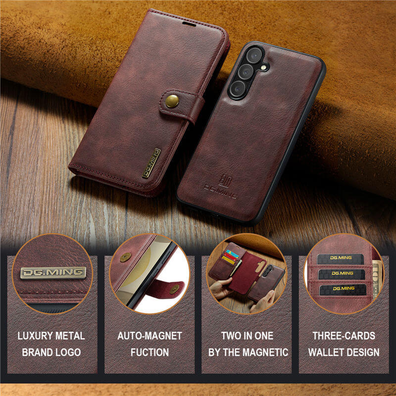 DG.MING Samsung Galaxy S24 Wallet Magnetic Detachable 2 in 1 Case