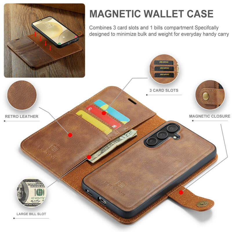 DG.MING Samsung Galaxy S24 Wallet Magnetic Detachable 2 in 1 Case