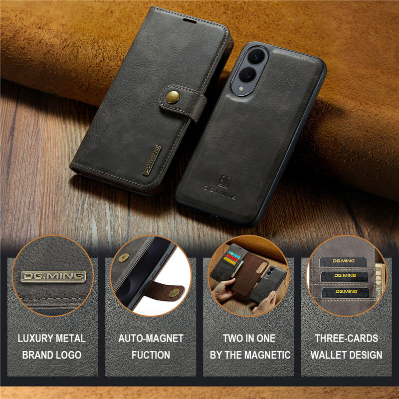 DG.MING Samsung Galaxy S25 Edge Wallet Magnetic Detachable 2 in 1 Case