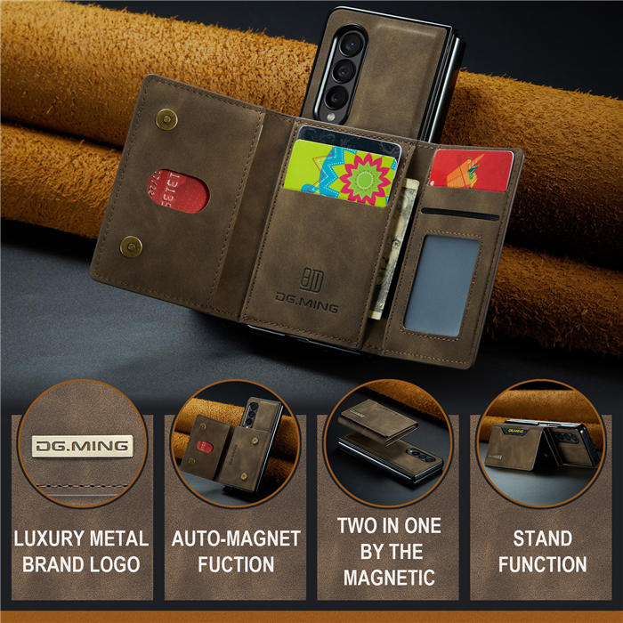 DG.MING Samsung Galaxy Z Fold4 M2 Series Wallet Case Coffee