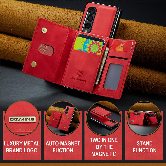 DG.MING Samsung Galaxy Z Fold4 M2 Series Wallet Case Red