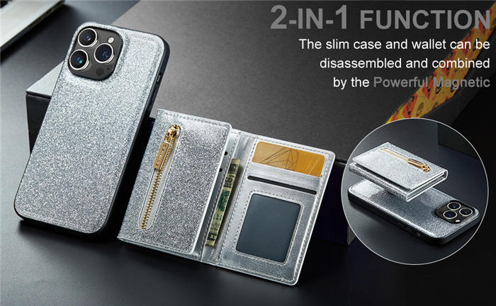 DG.MING iPhone 14 Pro Max M3 Series Wallet Case Silver