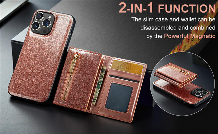 DG.MING iPhone 14 Pro Max M3 Series Wallet Case Rose Gold