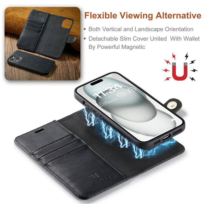 DG.MING iPhone 15 Wallet Magnetic Detachable 2 in 1 Case