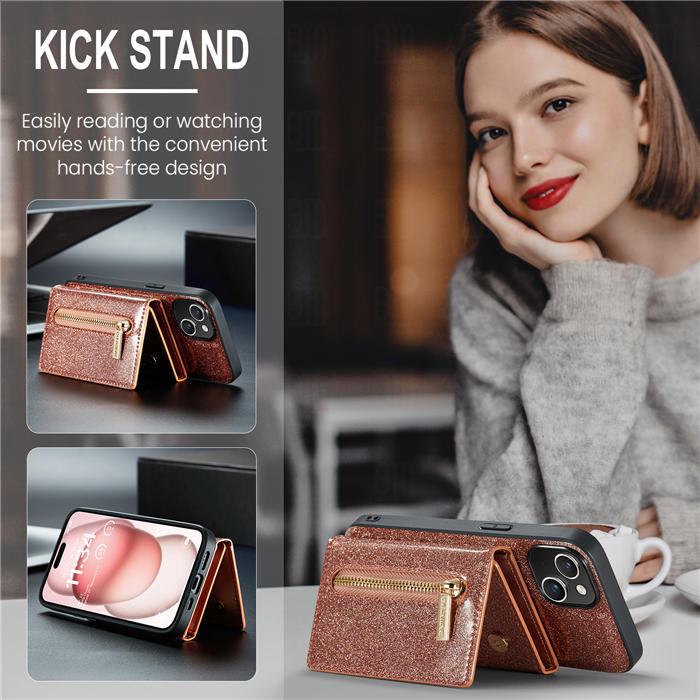 DG.MING iPhone 15 Plus Wallet Glitter Leather Case