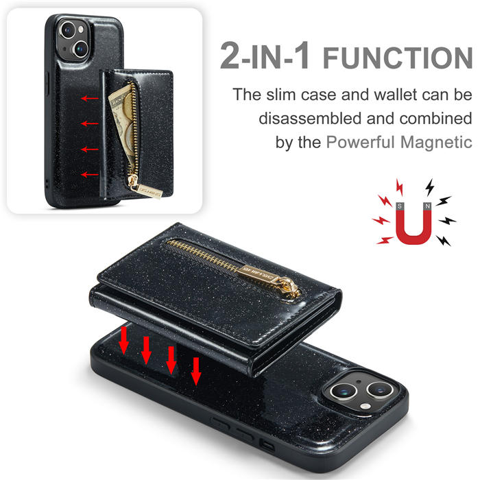 DG.MING iPhone 15 Magnetic Wallet Glitter Leather Case