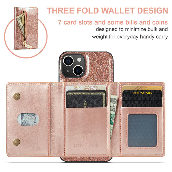 DG.MING iPhone 15 Magnetic Wallet Glitter Leather Case