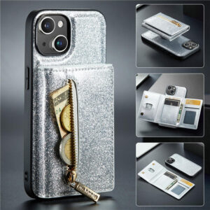 DG.MING iPhone 15 Plus Magnetic Wallet Glitter Leather Case