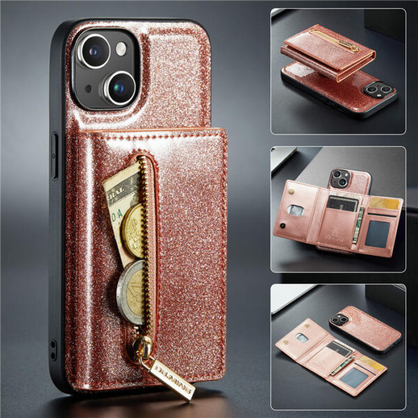 DG.MING iPhone 15 Magnetic Wallet Glitter Leather Case