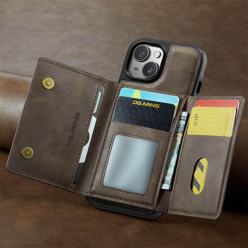 DG.MING iPhone 15 Plus Wallet RFID Blocking Case