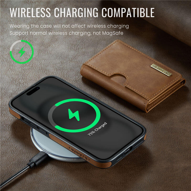 DG.MING iPhone 15 Wallet Case with Wireless Charging