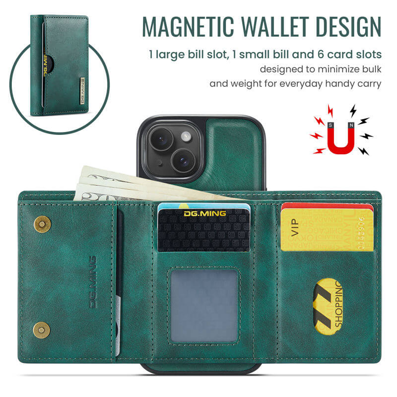 DG.MING iPhone 15 2-in-1 Magnetic Wallet Case