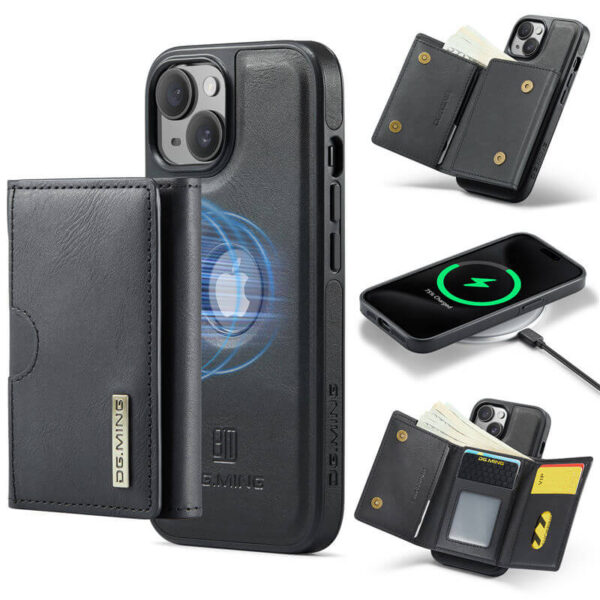DG.MING iPhone 15 2-in-1 Magnetic Wallet Case – Detachable Design with 6 Card Slots, RFID Blocking & Wireless Charging
