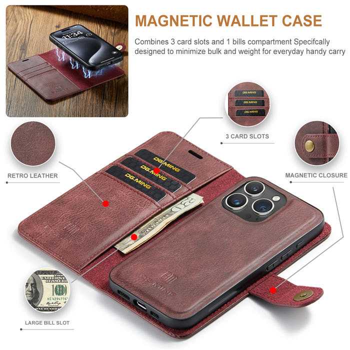 DG.MING iPhone 15 Pro Max Wallet Magnetic Case
