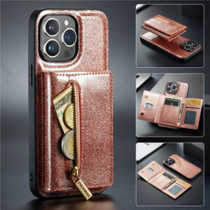 DG.MING iPhone 15 Pro Magnetic Wallet Glitter Leather Case