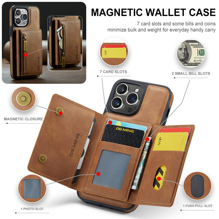 DG.MING iPhone 15 Pro Wallet RFID Blocking Case