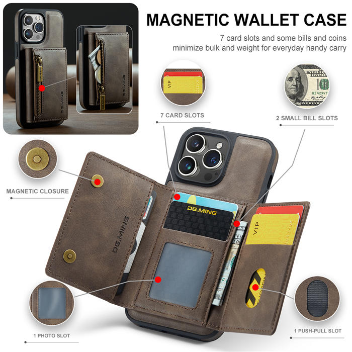 DG.MING iPhone 15 Pro Max Wallet RFID Blocking Case