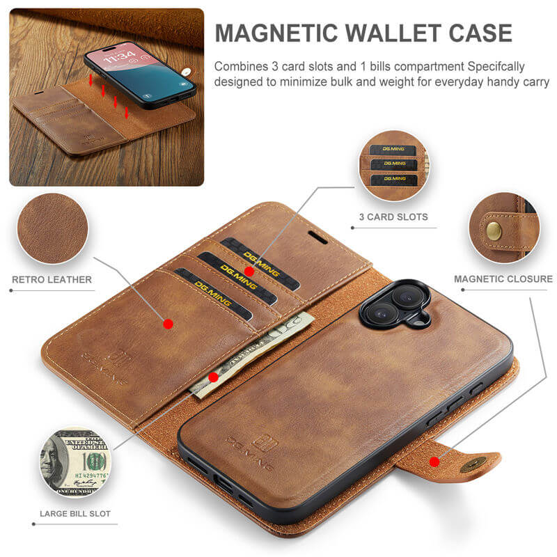 DG.MING iPhone 16 Plus Wallet Magnetic Case