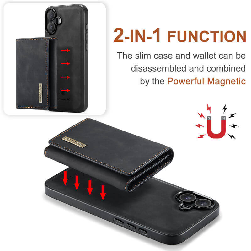 DG.MING iPhone 16 Magnetic 2-in-1 Mini Wallet Case