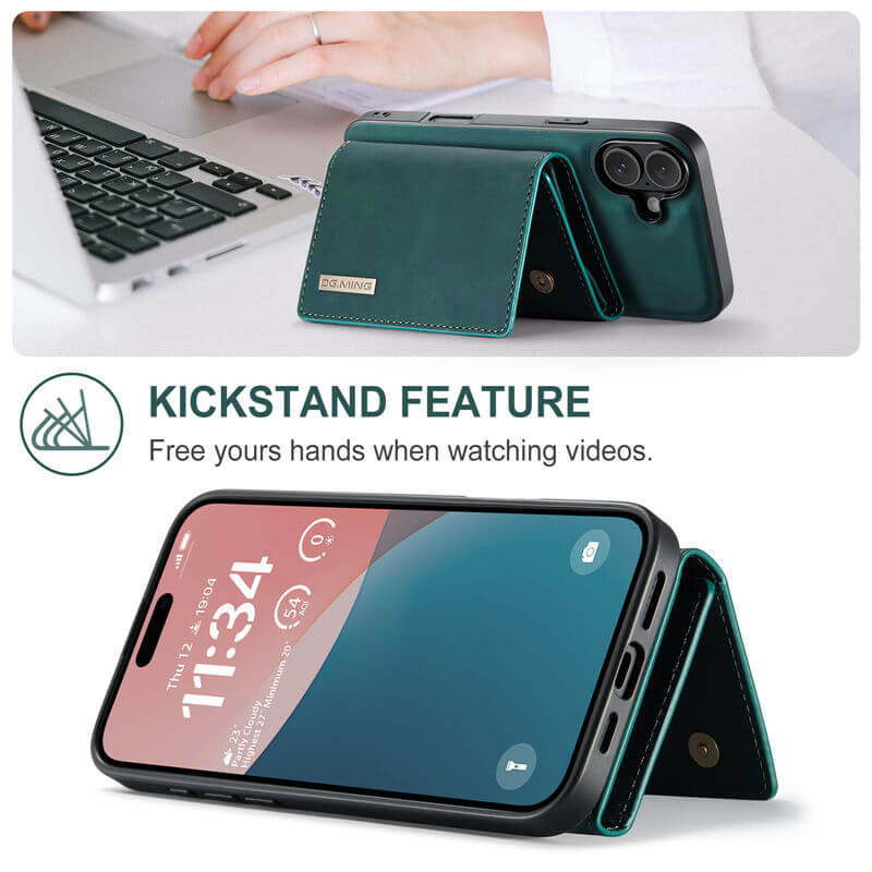 DG.MING iPhone 16 Wallet Kickstand Case