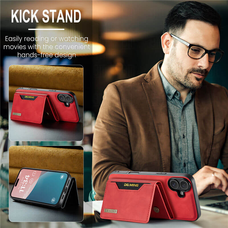 DG.MING iPhone 16 Wallet Kickstand Case