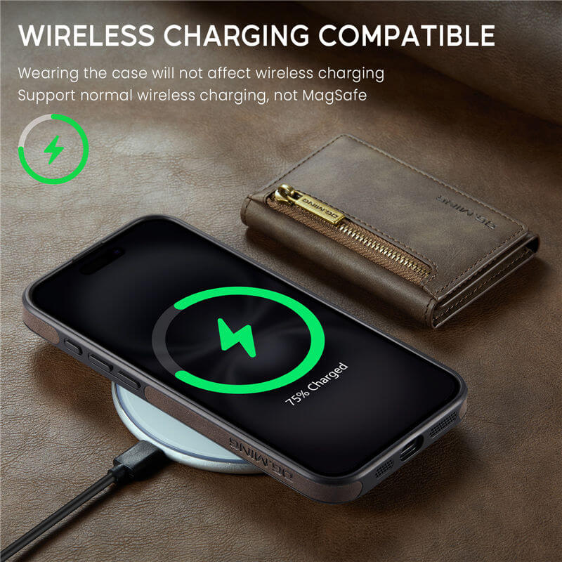 DG.MING iPhone 16 Wallet Case with wireless charging