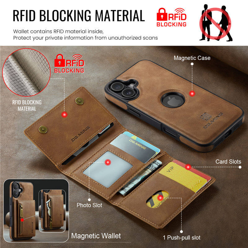 DG.MING iPhone 16 Wallet RFID Blocking Case