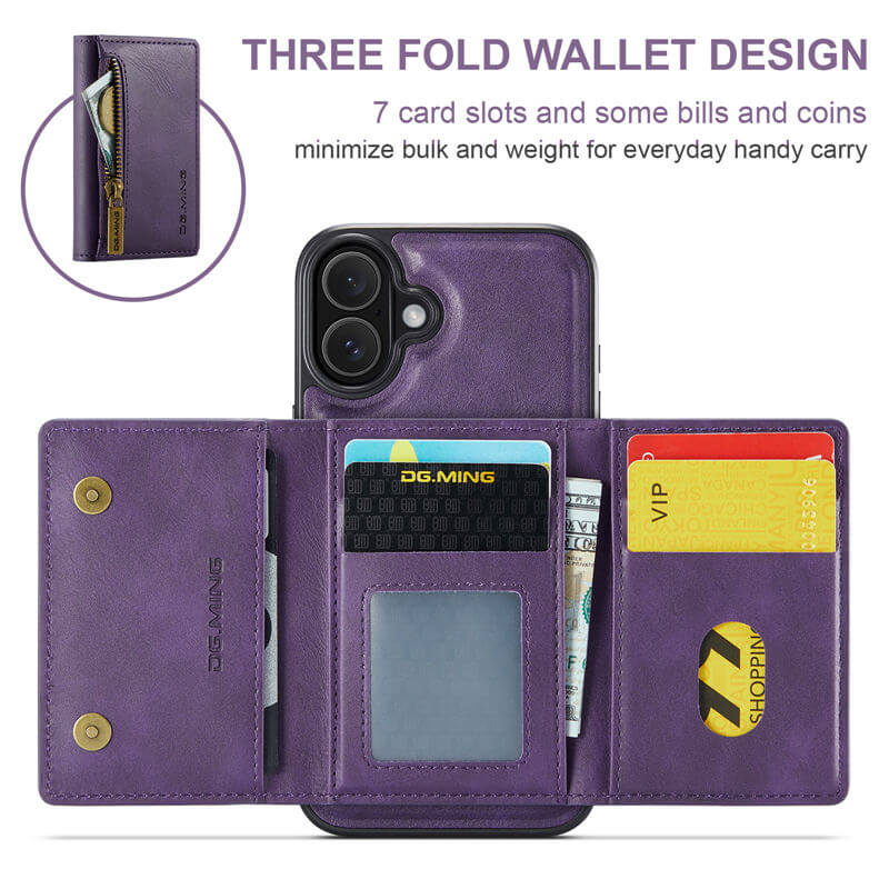 DG.MING iPhone 16 Plus Zipper Wallet Case